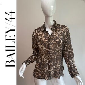 Bailey/44 Animal Print Sheer Button Down Shirt Cheetah Leopard